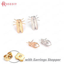 (B053)4 pieces 23*13mm 24K Gold Color Plated Brass Insect Stud Earrings Diy Jewelry Findings Earrings Accessories Wholesale 2024 - buy cheap