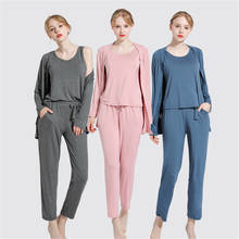 Pijamas de talla grande de 3 piezas para mujer, chaleco de manga larga modal para primavera y verano, ropa exterior delgada, traje informal de servicio a domicilio, moda 2024 - compra barato