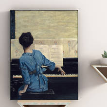 Elegante senhora jogando piano figura pintura moda retro estilo arte da parede lona na parede fotos para sala de estar decoração casa 2024 - compre barato