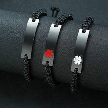 Persoanlized Kids Bracelet Black Stainless Steel Wax Rope Chain Link Adjustable Length Men Women Medical Jewelry 2024 - buy cheap