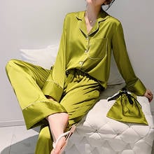 Fdfklak Home Suit women Silk Pajama Sets Satin Pyjama Sleepwear Long Sleeve Nightwear Spring Autumn 2 PCS Night Suit Female 2024 - buy cheap