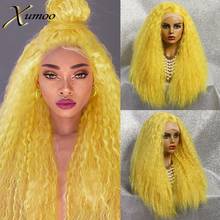 XUMOO High Tempature Fiber Synthetic Lace Front Wig Glueless Yellow Kinky Curly Wig Long Cosplay Wigs For Black Women 2024 - buy cheap