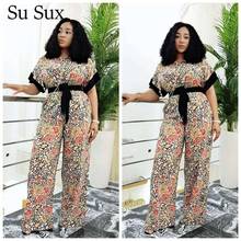 Flower Print Two Piece Set Women African Clothes Traditional Ethnic Style Tracksuit Outfits Short Sleeve Top&Long Pants Suits 2024 - buy cheap