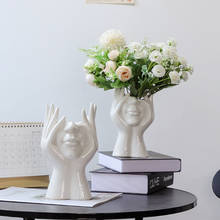 Керамическая Цветочная ваза Ins в скандинавском стиле с человеческим лицом, художественная креатрийная скульптура, голова человека, абстрактный цветочный горшок с растениями, композиция для домашнего декора 2024 - купить недорого