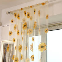 1pc Pastoral Style Sunflower Printed Tulle Curtains For Living Room Bedroom Window Screening Voile Home Decoration Voile Curtain 2024 - buy cheap