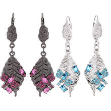 Pendientes colgantes de hoja de libélula para mujer, aretes colgantes de cristal rosa, color negro Vintage, accesorios elegantes 2024 - compra barato