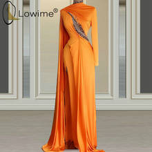 2021 laranja alta pescoço vestidos de noite muçulmano manga longa vestidos de noite estilo árabe longue robes 2024 - compre barato