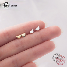 Na moda minimalista real 100% 925 prata esterlina mini pequeno amor coração brincos para estudante adolescente jóias presente 2024 - compre barato