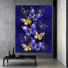 Pintura de diamantes redondos y cuadrados 5D, cuadro artesanal, flor de mariposa dorada, bordado 3D, punto de cruz 5D, decoración del hogar, regalo A473 2024 - compra barato