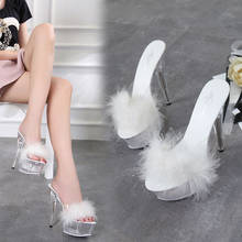 14.5CM Jelly Transparent Crystal Platform Sandals Sexy Open Toe Fur Shoes Temperament Nightclub Party High Heel Summer Shoes 2024 - buy cheap