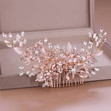 Luxury Rose Gold Flower Hair Combs Handmade Pearl Crystal Headdress Hairpins Wedding Engagement Hair Accessories Bridal Jewelry 2024 - buy cheap