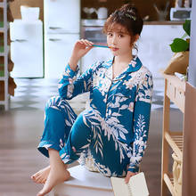 Pijamas femininos conjuntos mais tamanho femme nighty casual homewear loungewear algodão pijamas flor mujer pijamas terno M-2XL 2024 - compre barato