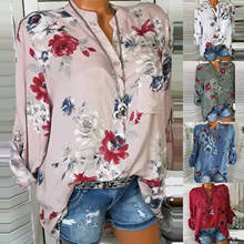 Fashion Floral Printed Shirt Casual Summer tshirt V-Neck Button Top Female 5XL Bohemian Women Long Sleeve Blouse Blusa Pullover 2024 - buy cheap