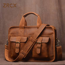 ZRCX-maletín Vintage para hombre, bolso de hombro de cuero genuino Crazy Horse, de negocios marrón, a la moda, para ordenador portátil de 14 pulgadas 2024 - compra barato