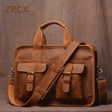 Zrcx bolsa de mão masculina vintage, bolsa de ombro com alça cavalo genuíno, marrom, executiva, fashion, bolsa de laptop de 14 tamanhos 2024 - compre barato