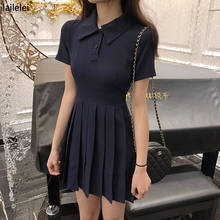 Pleated Mini Dress 2021 Spring New Lapel Tennis Girls Shirt Short Sleeve High Waist Robe 2024 - buy cheap