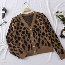 2019 winter new leopard women sweater and cardigan button v-neck lady female sexy thicken warm outwear coat tops 2024 - buy cheap