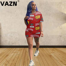 VAZN-Conjunto de 2 piezas para mujer, ropa con cuello redondo, pantalón corto de manga corta, estampado de dibujos animados, primavera 2020 2024 - compra barato