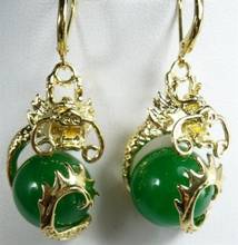 Hot Sell Fancy 12mm green jade dragon fine gem earrings 2024 - buy cheap