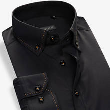 Мужская рубашка с длинным рукавом, легкая в уходе, с черными пуговицами, удобная, мягкая, 100% хлопок, умная, повседневная, приталенная, на пуговицах, рубашки 2024 - купить недорого