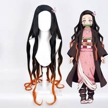 Demon Slayer Kimetsu No Yaiba Kamado Nezuko Cosplay Long Brown Black Mixed Wavy Heat Resistant Synthetic Hair+ Free Wig Cap 2024 - buy cheap