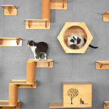 Móveis para animais de estimação, moldura de parede para gato, árvore de madeira sólida, hexagonal, espaço cápsula, trampolim de parede, gatinho, escada 2024 - compre barato