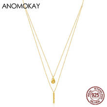 Anomokay Trendy Two Layer Water Drop Long Pendant Gold Color Sweater Chain Necklace for Women Real 925 Sterling Silver Necklace 2024 - buy cheap