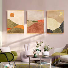 Pintura abstrata de paisagem, tela de sol e lua, posteres e impressões, arte de parede, imagem nórdica de parede para sala, decoração de casa 2024 - compre barato