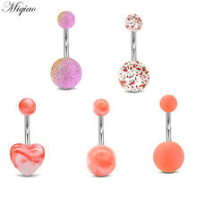 Miqiao 5pcs Explosive Acrylic Double Color Ball Stainless Steel Straight Bar Belly Button Ring Body Exquisite Piercing Jewelry 2024 - buy cheap