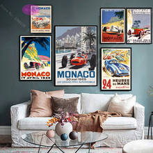 NT1139-pintura al óleo de Gran Premio de Monaco, obra de arte de carrera Retro, póster de regalo, impresiones de arte de pared, imagen de lienzo, decoración de la habitación del hogar 2024 - compra barato