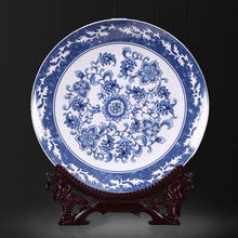 Jingdezhen Ceramics Chinese style blue and white decorative plate ornaments home living room porch background wall hanging plate 2024 - buy cheap