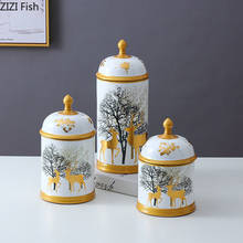 Forest Deer Painted Ceramics Candy Jars with Cover Storage Jar Porcelain Vase Jewelry Containers Organizer Modern Decoration 2024 - buy cheap