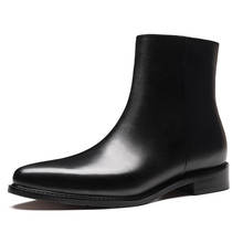 Botas masculinas de couro legítimo e confortável, calçado com zíper e cowboy, cano alto, da moda, preto, 2019 2024 - compre barato