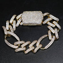 19mm Men's Bracelet Hip Hop Miami Cuban Link Gold Silver color Iced Out Paved Rhinestones CZ Male Wristband Street Jewelry 2024 - buy cheap