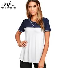 Nice-forever-camisetas de retales blancas para mujer, camisetas informales de gran tamaño, tops btyT049 2024 - compra barato