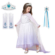 Fantasia da elsa para meninas, vestido de manga longa, lantejoulas, de malha, para cosplay, aniversário, festa infantil 2024 - compre barato