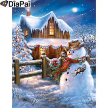 DIAPAI Pintura Diamante "Boneco de Neve casa vista" Ponto Cruz Foto Personalizada Diamante Quadrado Bordado Broca Redonda Home Decor A26751 2024 - compre barato