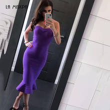 2020 Summer New Ruffled Bandage Dress Sexy Sleeveless Strapless V-neck Bodycon Fishtail Dress Vestidos Club Party Dress 2024 - buy cheap