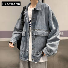 Mens Jean Jacket Autumn New Blue Korean Male Denim Jackets Loose Spring Stand Jacket Male Tops Chaquetas Hombre With Big Pockets 2024 - buy cheap