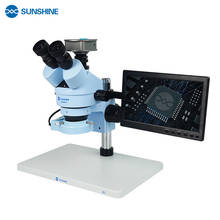 Microscópio estereoscópico trinocular, com suporte de mesa grande, zoom 7x-45x, para laboratório, telefone, pcb, reparo pequeno 2024 - compre barato