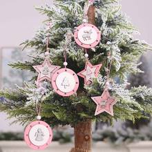 xmas Pink wooden five-pointed star pendant christmas tree decorations for home Angel elk tree Drop Ornament  navidad decor 2020 2024 - buy cheap