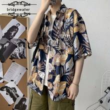 Verão imprimir camisa de manga curta tendência masculina jovem coreano solto bonito selvagem praia casual moda camisa 2024 - compre barato
