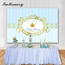 InMemory Baby Boy Birthday Party Backdrops Blue Stripes Crown Little Prince Photo Background Photography Studio Vinyl Banner 2024 - buy cheap
