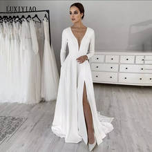 LUXIYIAO-vestido De novia blanco De satén elástico LO43, vestido De fiesta De boda De manga larga, vestido De novia 2024 - compra barato