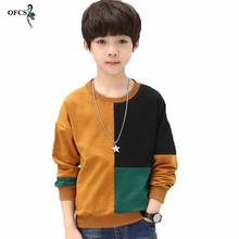 Suéter infantil para garotos, camiseta de manga longa para adolescentes primavera outono com patchwork em cores quadradas 2024 - compre barato