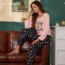 JULY'S SONG Cotton Pajama Set Women Letter Love Print 2 Pieces Casual Trousers Long Sleeve Suit Pyjamas Spring Sleepwear 2024 - buy cheap