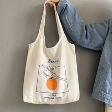 Bolso de lona elegante y sencillo para mujer, bolsa de lona de color naranja con fruta, bolso de hombro femenino artístico 2024 - compra barato