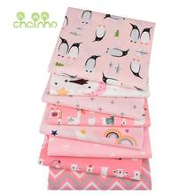 Chainho,Print Twill Cotton Fabric,Patchwork Cloth,DIY Sewing & Quilting Material Of Baby & Child,8pcs,Pink Penguin & Bear Series 2024 - buy cheap