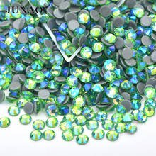 JUNAO-diamantes de imitación de cristal SS6, 8, 10, 12, 16, 20, 30, verde, AB, fijación en caliente, Parte posterior plana, piedra de cristal redonda, transferencia de hierro, Strass de diamante 2024 - compra barato