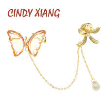 CINDY XIANG Clear Color Crystal Butterfly Collar Brooches For Wome Long Tassel Pearl Pin Brooch Insect Jewelry Winter Accessory 2024 - buy cheap